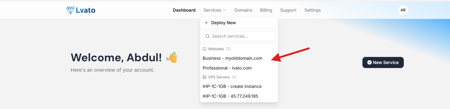Click to Manage Service