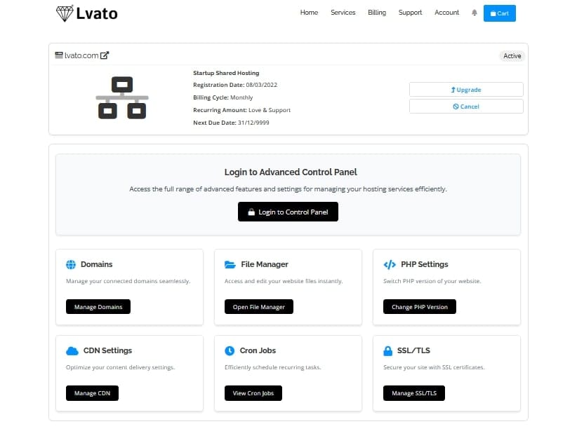 Web Hosting Dashboard