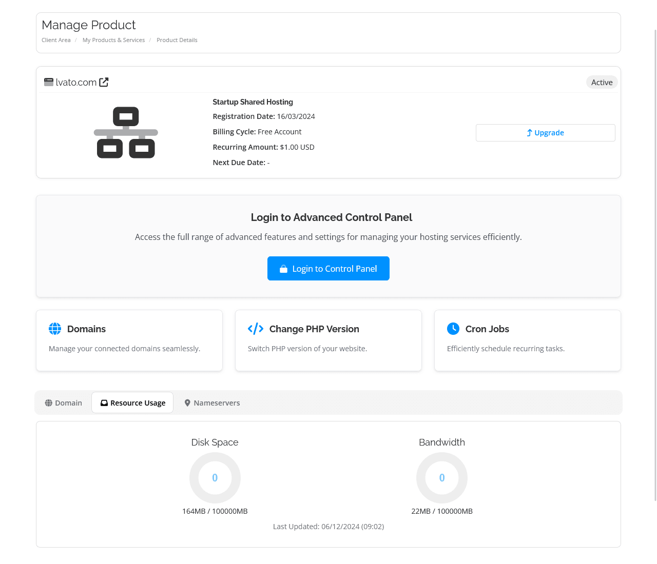 Web Hosting Dashboard